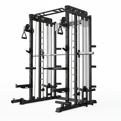 Smith Machine for Home Gym, Multi-Function M12 Power Cage with Cable Crossover System, Squat Rack with Smith Bar and More Attachment