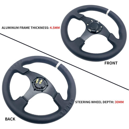 13Inch/330Mm White Stripe Racing Steering Wheel Genuine Leather and Aluminum Frame 6 Bolt Flat Bottom Steering Wheel for Racing/Car Sim Driving