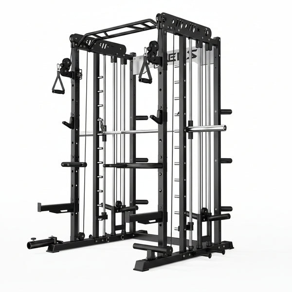 Smith Machine for Home Gym, Multi-Function M12 Power Cage with Cable Crossover System, Squat Rack with Smith Bar and More Attachment